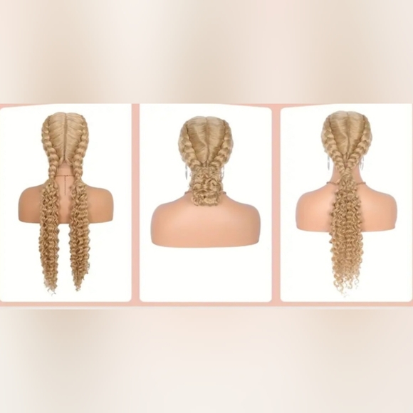 Hand Braided Synthetic Deep Wave Lace Wig plus free zippered wig bag with hanger - Picture 4 of 10